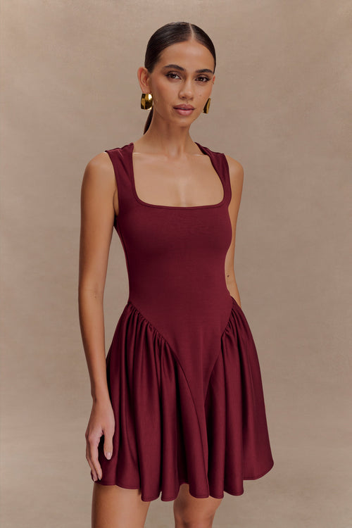 Sharon Scuba Jersey Mini Dress - Wine