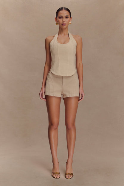 Meadow Denim Corset Halter Top - Stone Wash