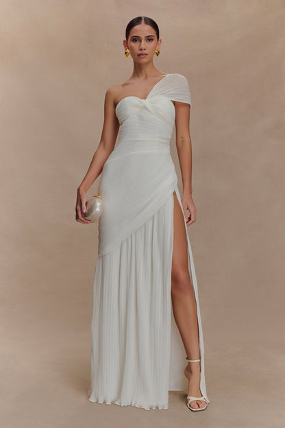 Tamara Shirred Chiffon Midi Dress - White