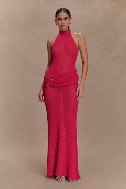 Reece Halter Knit Maxi Dress - Dragonfruit