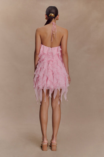 Marigold Ruffle Halter Mini Dress - Powder Pink