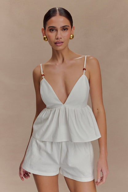 Janayia Cotton Beaded Top - White