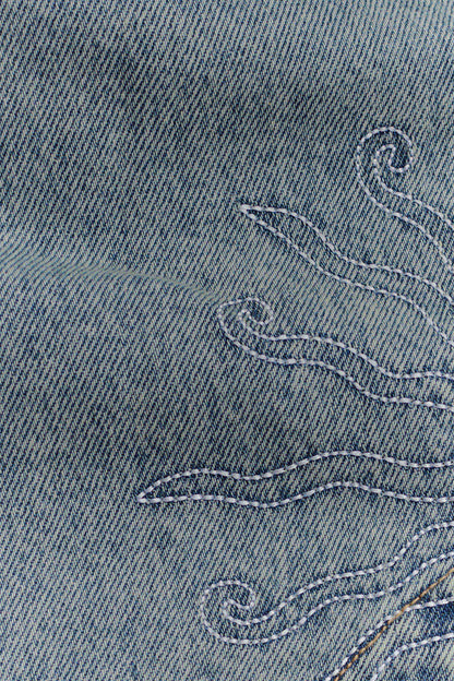 Alessia Embroidered Denim Mini Skirt - Light Vintage