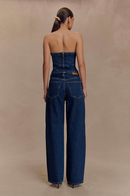 Laina Mid Rise Diamante Denim Jeans - Midnight Blue