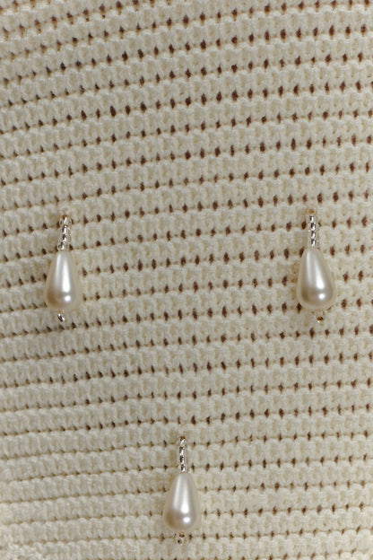 Aletta Knit Pearl Halter Top - Ivory