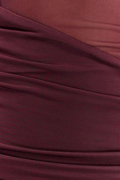 Dallas One Shoulder Mesh Mini Dress  - Mahogany