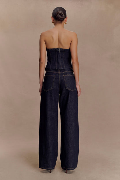 Monte Strapless Denim Corset - Washed Indigo Blue
