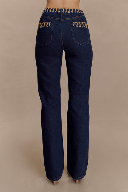 Meryl Lace Up Denim Jean - Indigo Blue