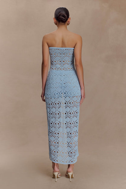 Aeline Strapless Crochet Knit Top - Sky Blue