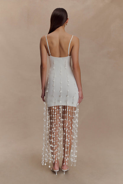 Tove Hand Knit Flower Mini Dress - White