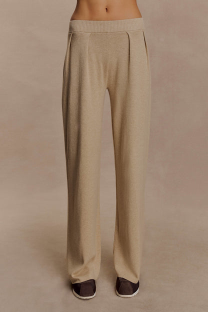 Frannie Gathered Silk Blend Knit Pants - Sand