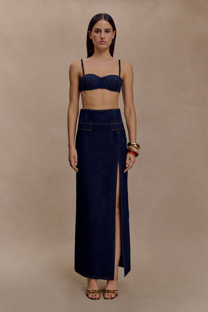 Belle Denim Cropped Bralette - Indigo Blue