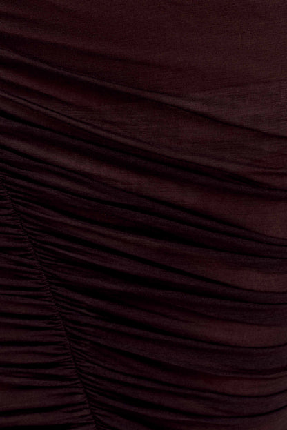 Matilda Ruched Mesh Maxi Skirt - Chocolate