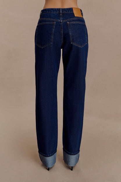 Kirralee Straight Leg Cuffed Jeans - Indigo Blue