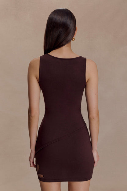 Brock Asymmetrical Neckline Knit Top - Dark Chocolate