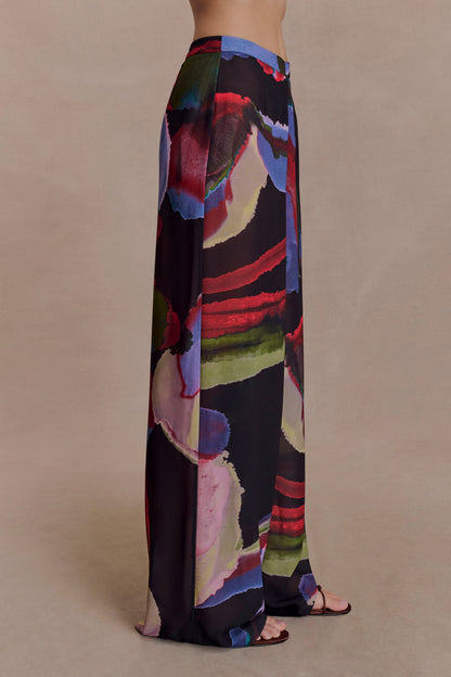 Rachel Chiffon Straight Leg Pants - Multi Fluid Reverie Print