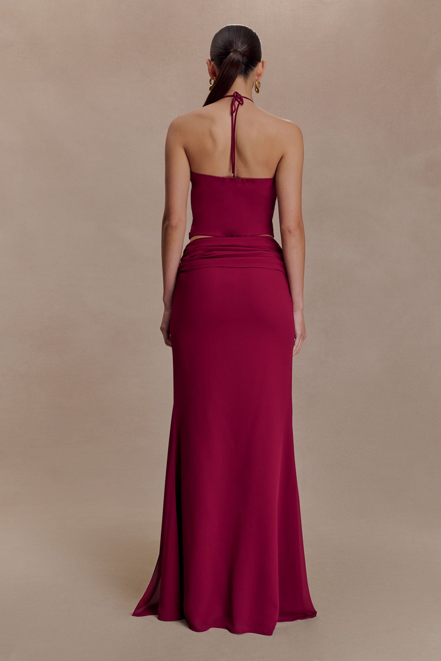 Celina Chiffon Halter Top With Hardware - Cherry Red