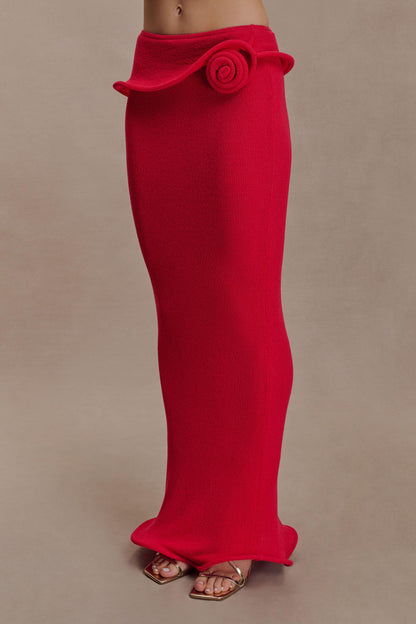 Samira Knit Wired Maxi Skirt - Red