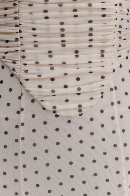 Willa Gathered Mesh Midi Dress - Polka Dot