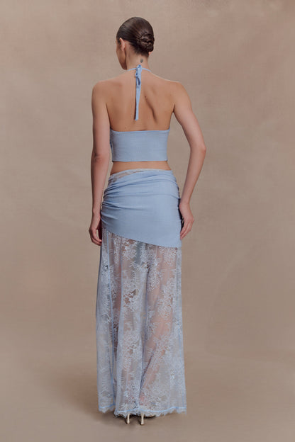 Lucy Lace And Knit Halter Top - Cornflower Blue