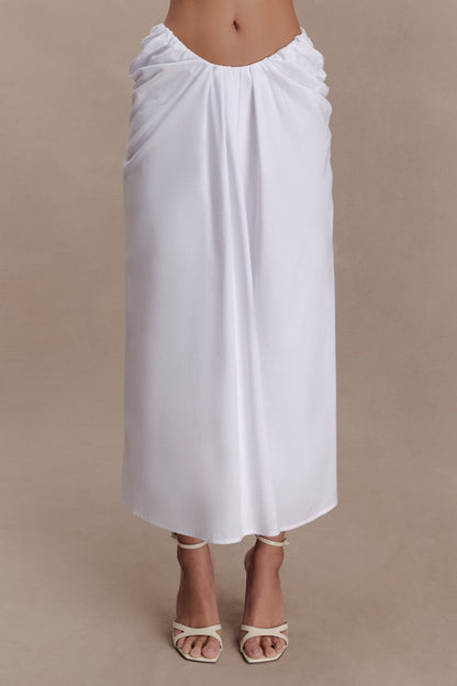 Talia Draped Linen Midi Skirt - White