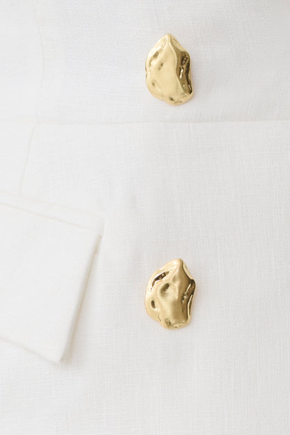 Oriana Linen Button Vest - White