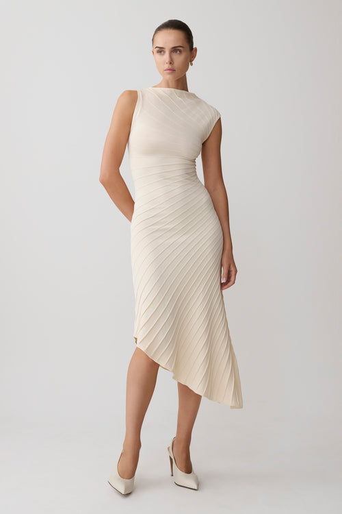Milasandra Pleated Knit Dress - Ivory