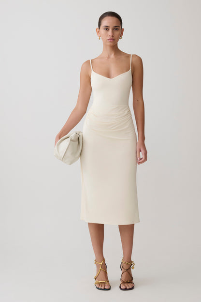 Vina Gathered Jersey Midi Dress - Ivory