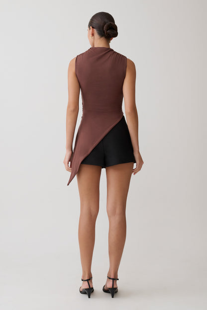 Suong High Neck Gathered Top - Mocha