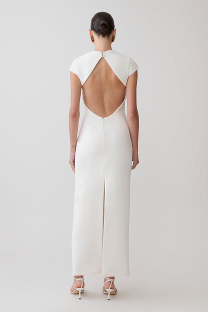 Briella V Neck Suiting Maxi Dress - Ivory