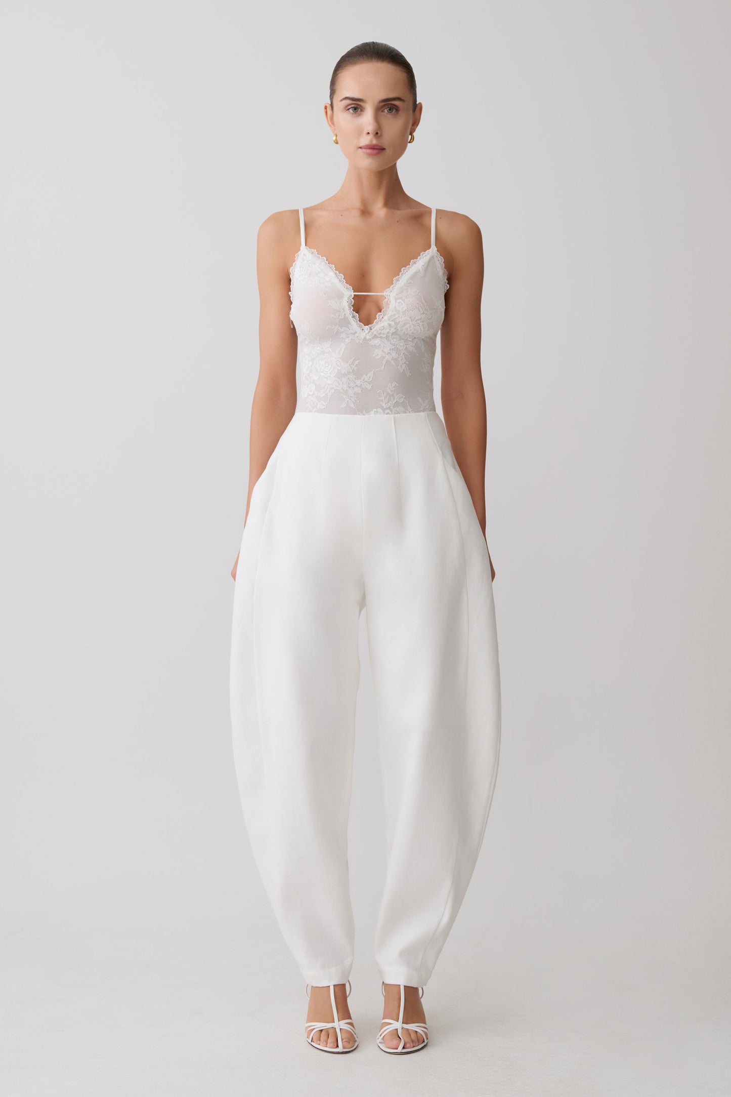 Jasper Sheer Plunge Lace Bodysuit - Ivory