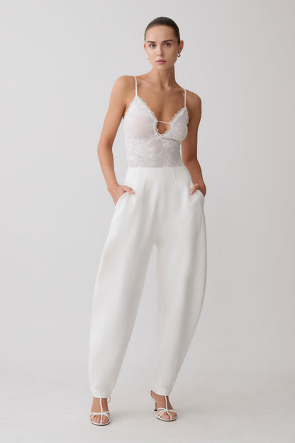 Jasper Sheer Plunge Lace Bodysuit - Ivory