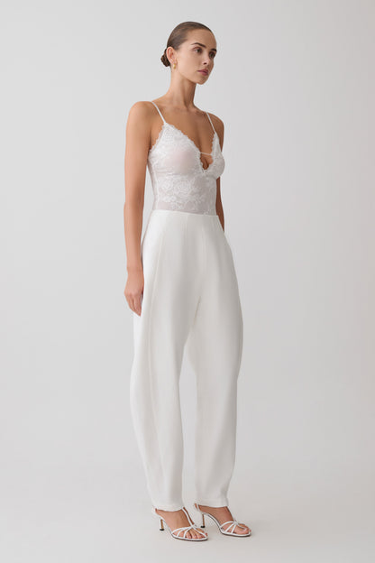 Jasper Sheer Plunge Lace Bodysuit - Ivory