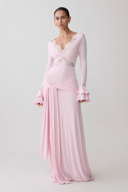 Electra Slinky Lace Maxi Dress - Ballet Pink