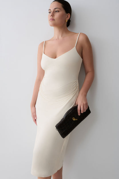 Vina Gathered Jersey Midi Dress - Ivory