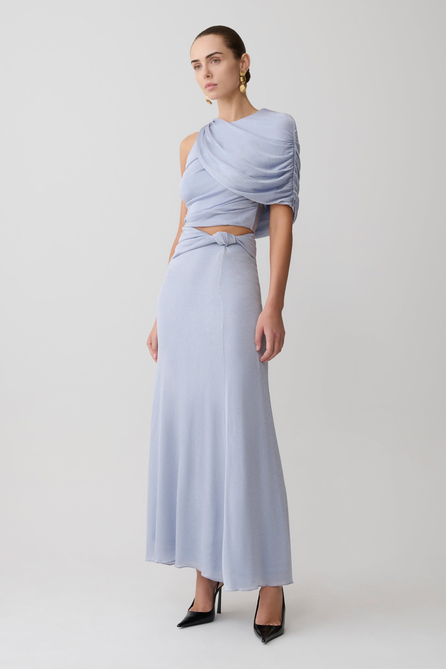 Adrienne One Shoulder Lurex Top - Pastel Blue