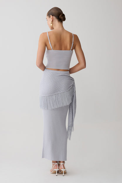 Jaytee Knit Maxi Skirt With Fringe Tie - Sky Blue