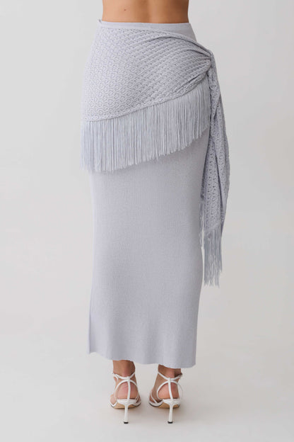 Jaytee Knit Maxi Skirt With Fringe Tie - Sky Blue