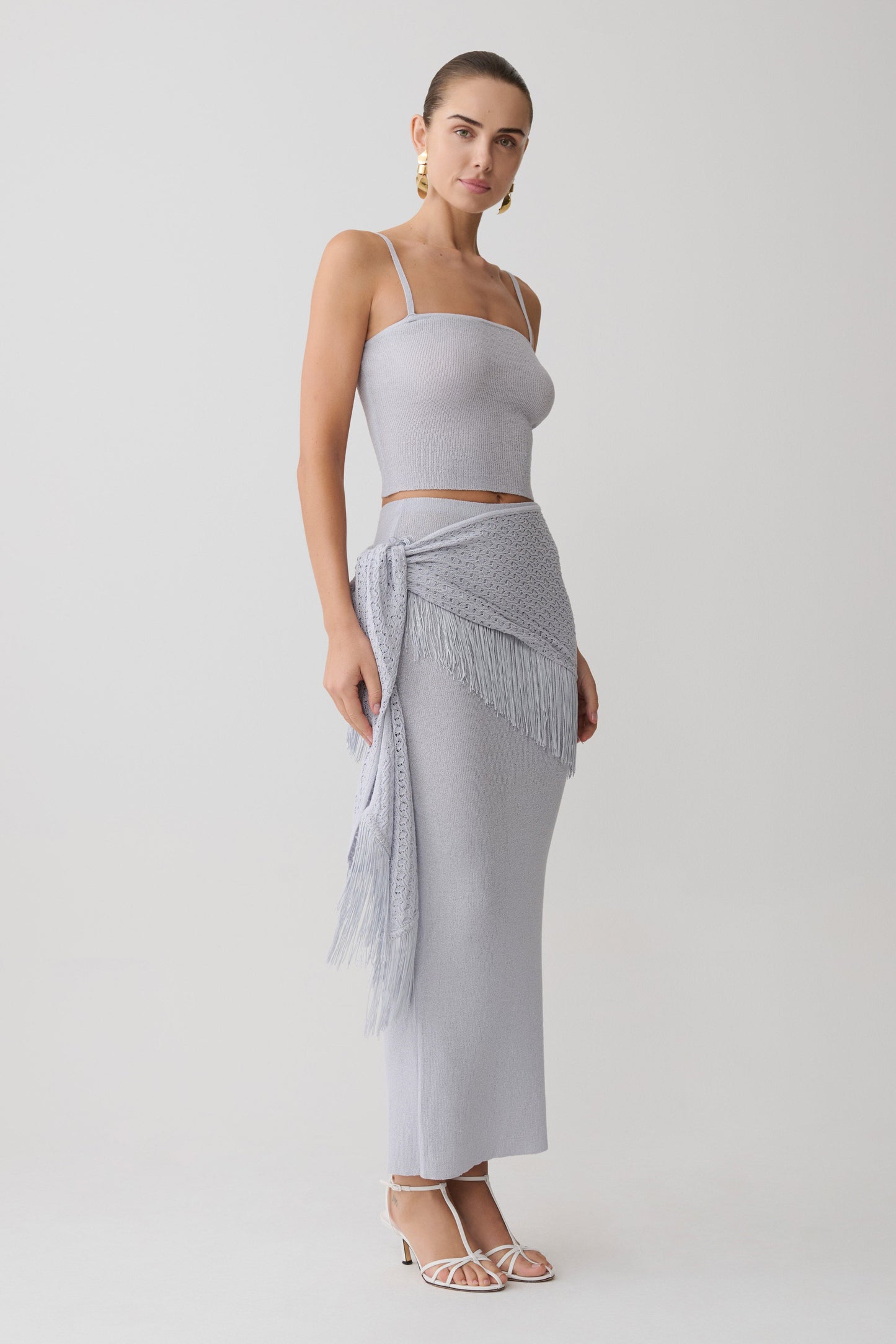 Jaytee Knit Maxi Skirt With Fringe Tie - Sky Blue