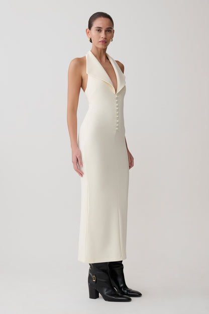 Annita Crepe Halter Midi Dress - Ivory