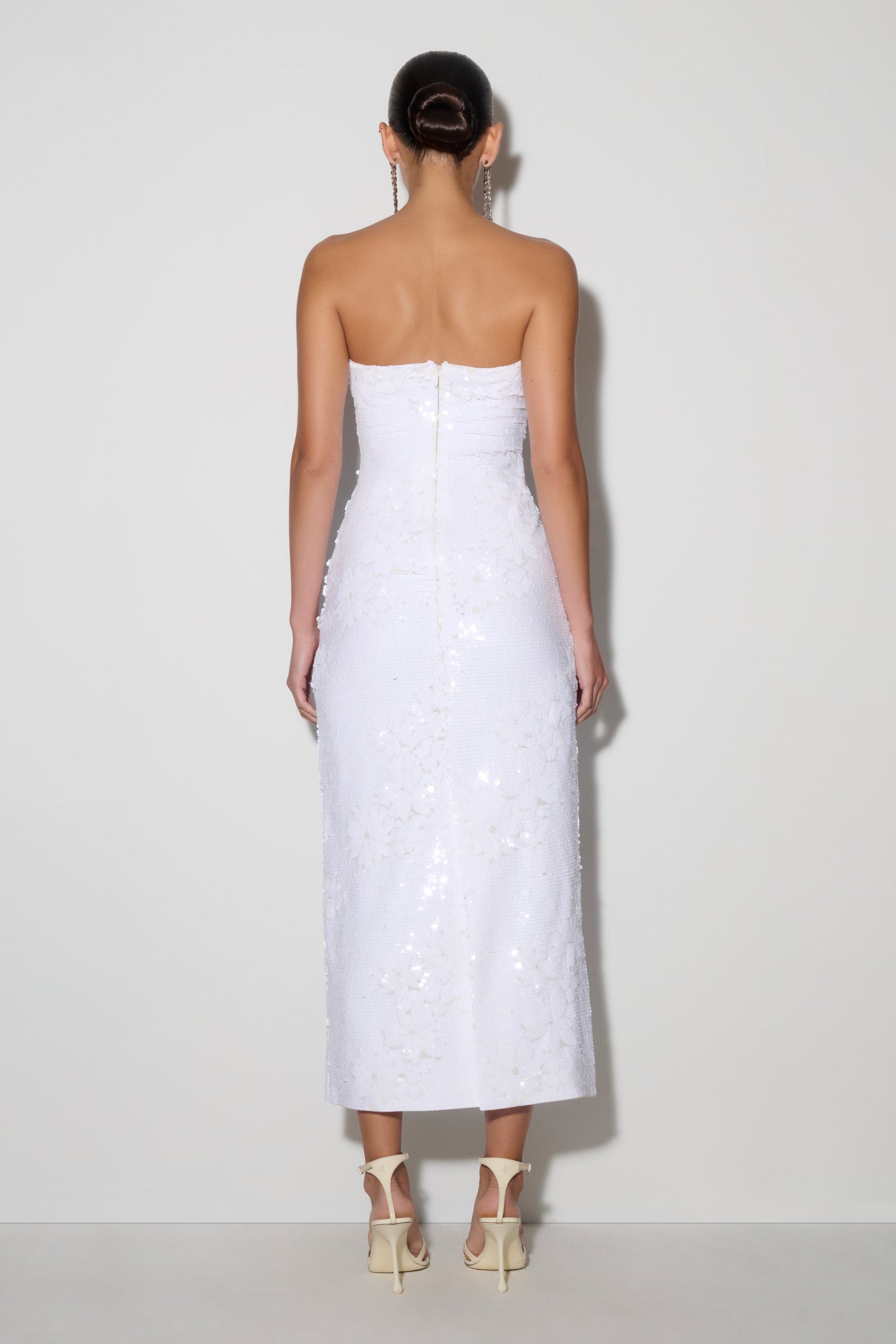 Maisie Strapless Sequin Midi Dress - White