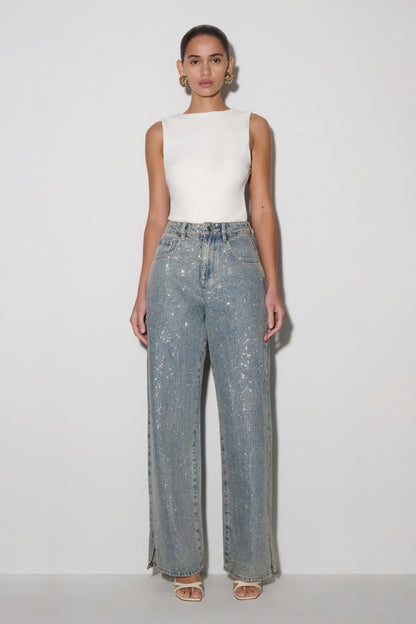 Tyla Diamante Denim Jeans - Blue/Green