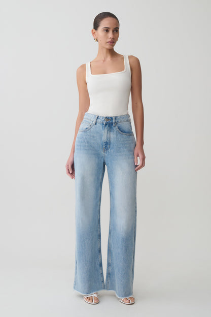 Sebastian Straight Leg Denim Jeans With Fray Hem - Washed Light Blue