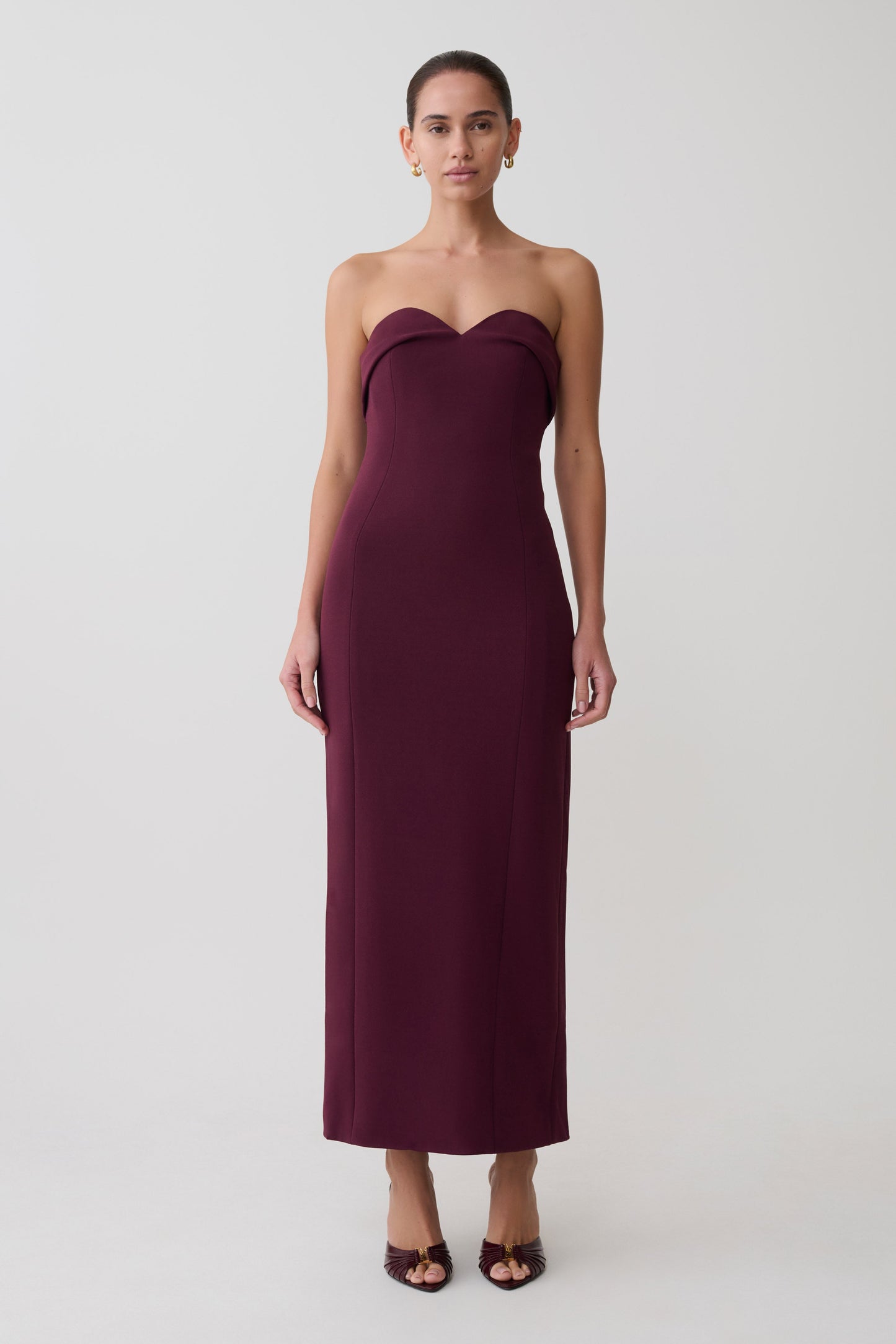 Cary Folded Strapless Crepe Midi Dress - Wine