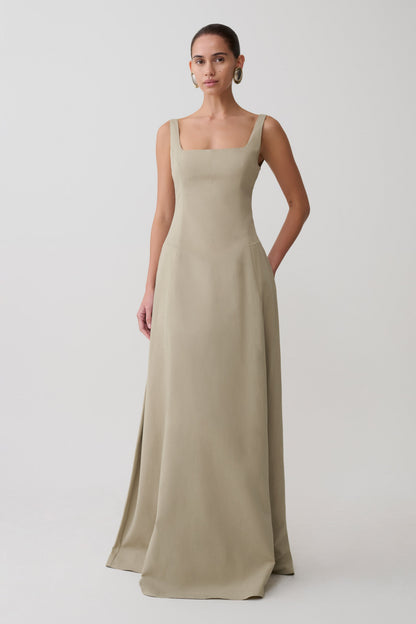 Salma Drop Waist Cotton Maxi Dress - Sage