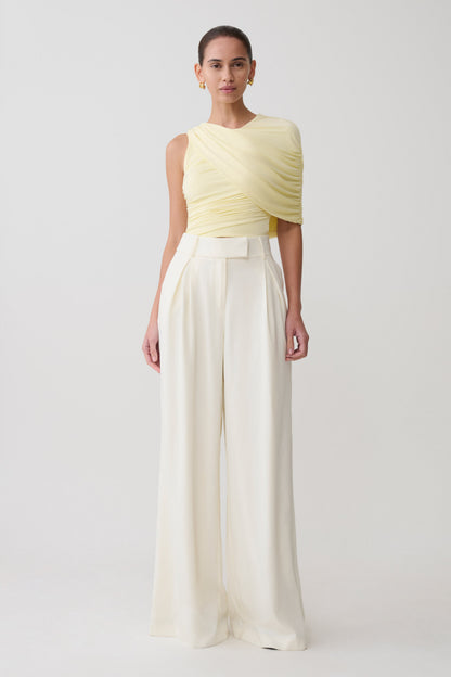 Adrienne One Shoulder Slinky Top - Lemon
