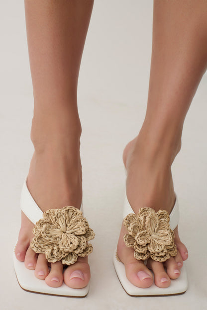 Reed Floral Raffia Heel - Ivory