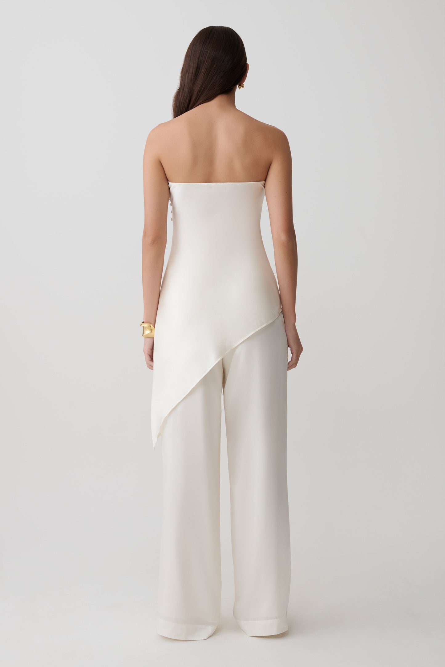 Kayla Silk Blend Strapless Asymmetric Top - Ivory