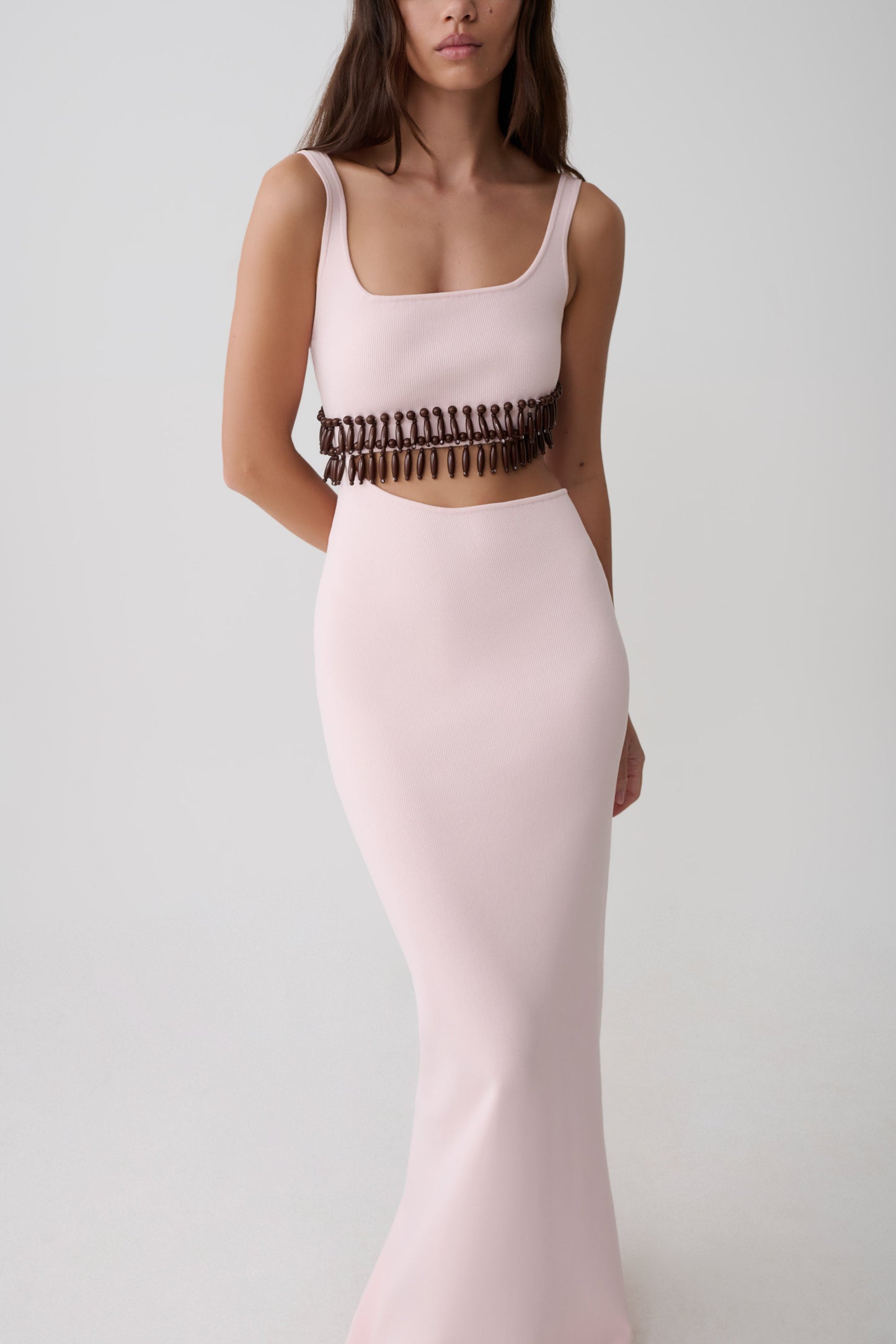Ruvic Knit Maxi Beaded Dress - Baby Pink