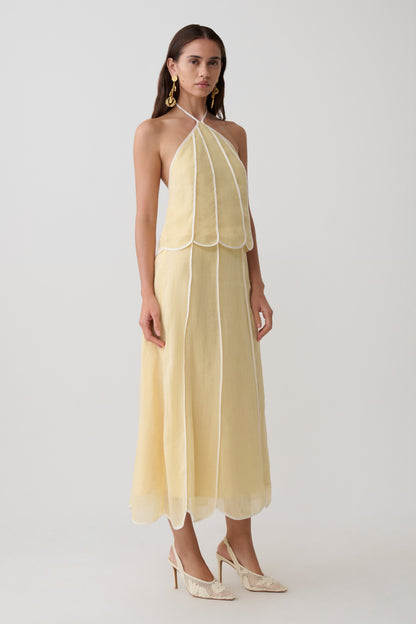 Georgia Panelled Halter Sleeveless Top - Butter